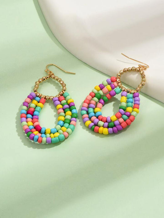 Multi Colour Bead Drop Earrings