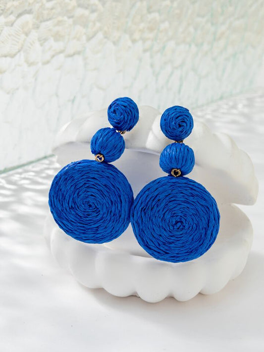 Woven Circular Drop Earrings - Cobalt
