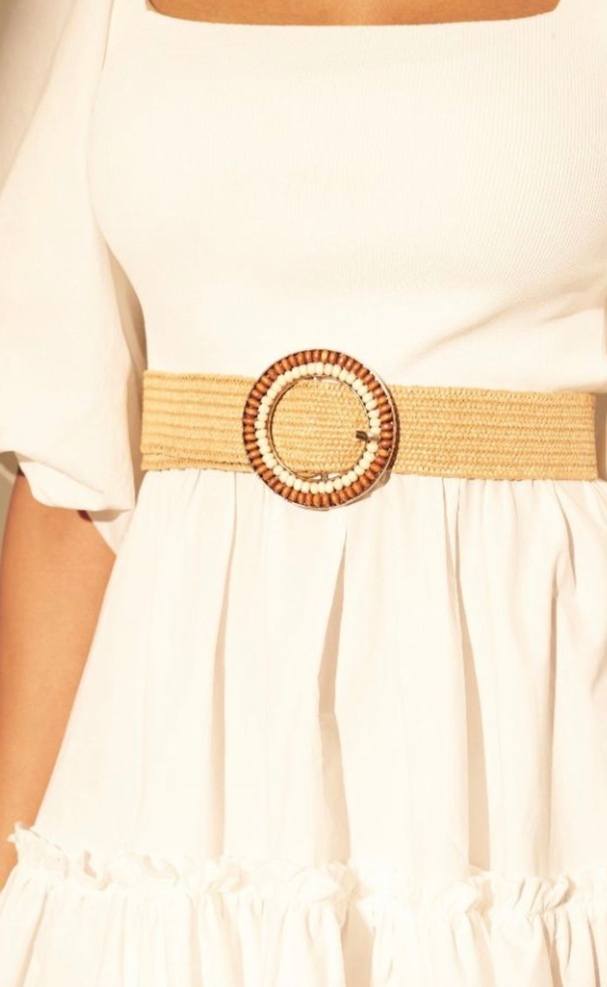 Beads Straw Belt - Tan
