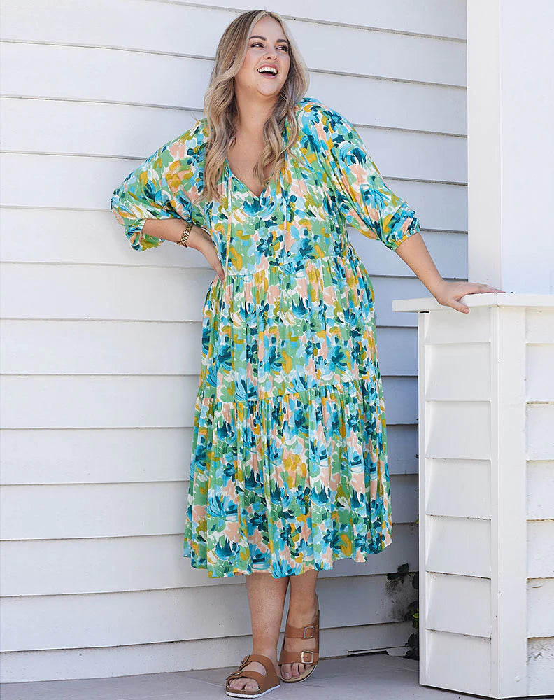 Jacinta Midi Dress - Green Floral