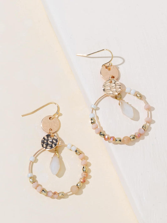 Beaded/Gold Drop Earrings - Nude