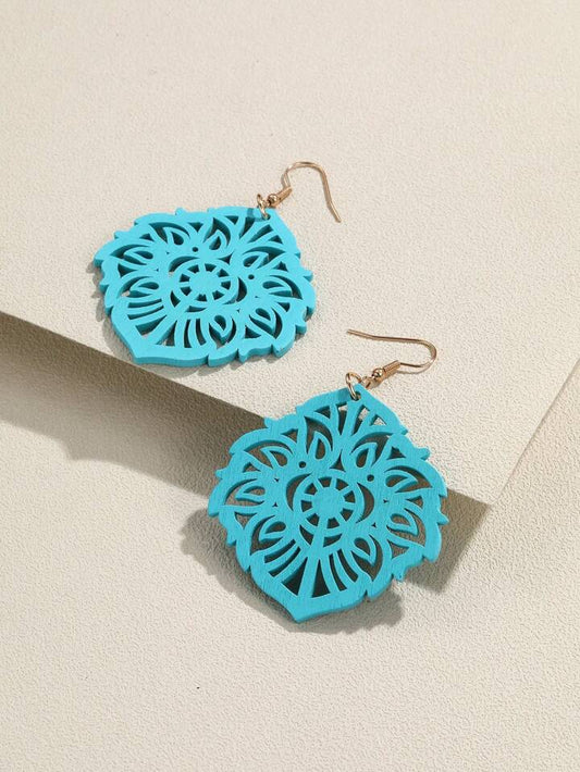 Wooden Design Earring - Blue