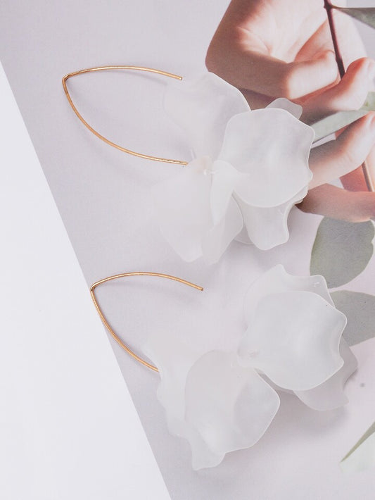 Petal Drop Earrings - White