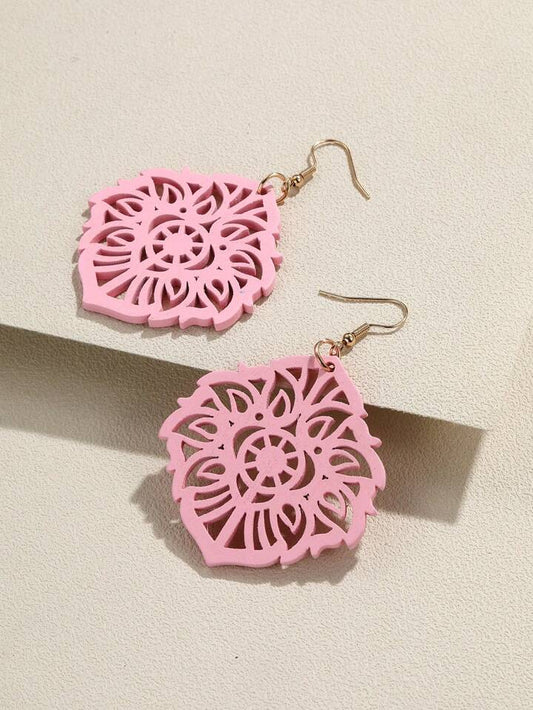 Wooden Design Earring - Pink