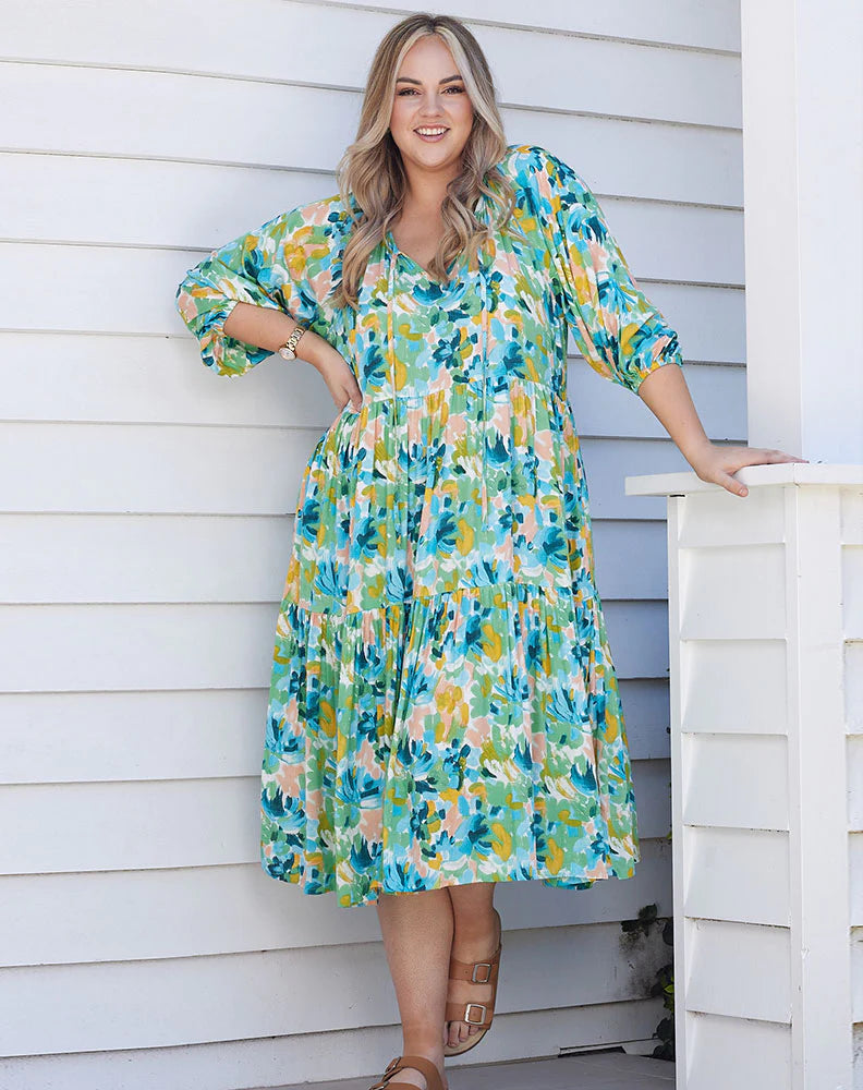 Jacinta Midi Dress - Green Floral