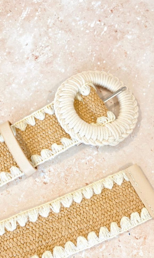 Contrast Straw Belt - Tan