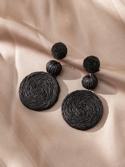 Woven Circular Drop Earrings - Black