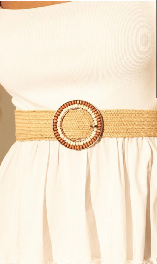Beads Straw Belt - Tan