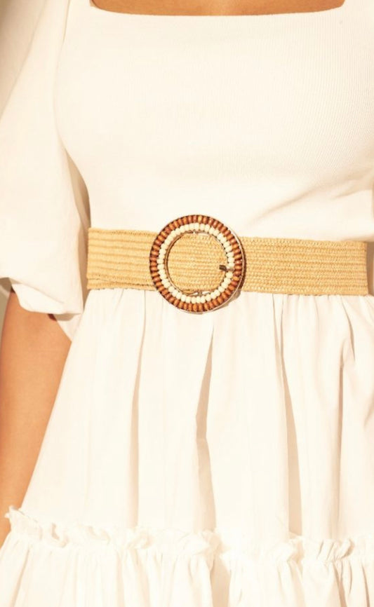 Beads Straw Belt - Tan
