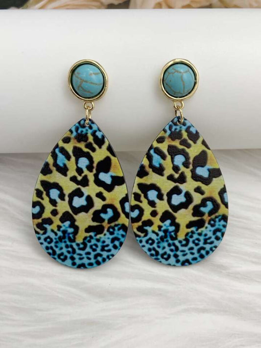 Aqua Leopard Drop Earrings