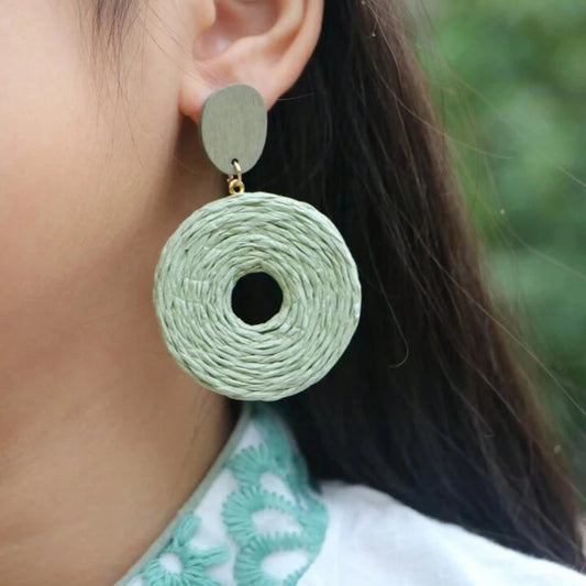 Woven Circle Earrings - Sage