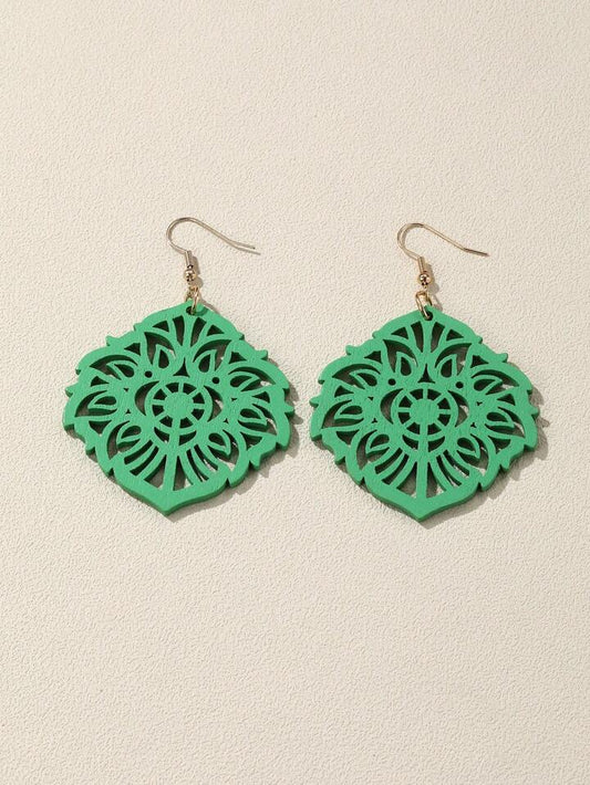 Wooden Design Earring - Green