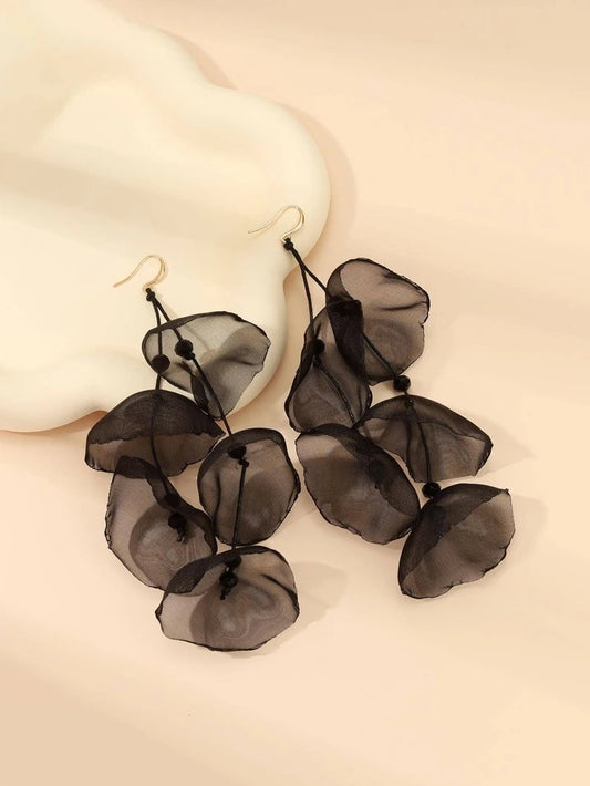 Long Black Flower Drop Earrings