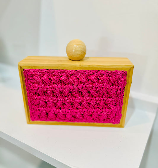 Timber Crochet Clutch Bag - Fuchsia