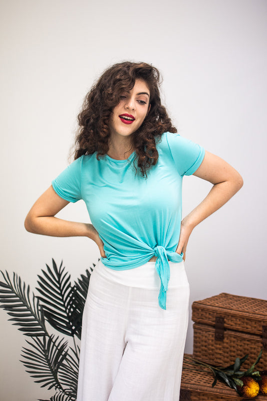 Modal Front Tie Top - Aqua